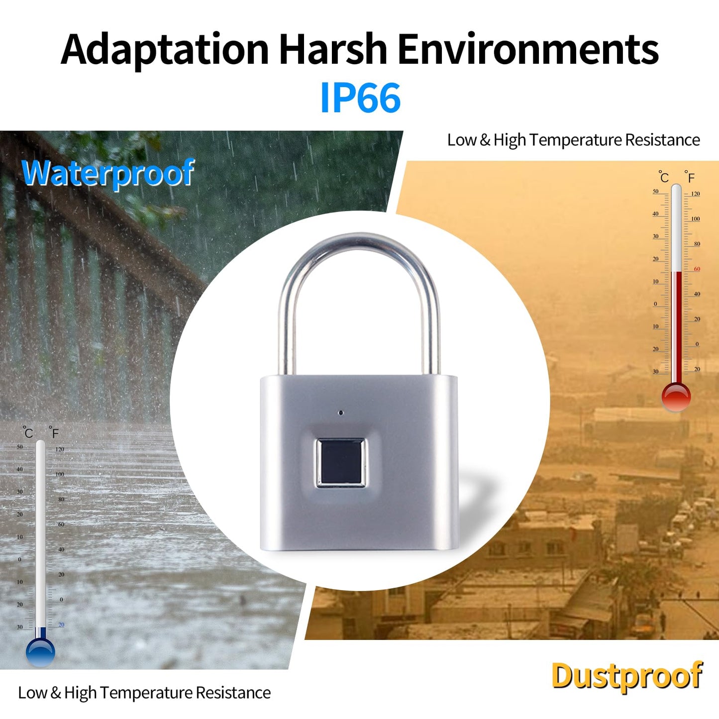 KENRONE Fingerprint Padlock, Portable USB Charging with Reset Key, Smart Padlock Quick Unlock, Waterproof and Rustproof, Padlocks for School Locker, Warehouses, Gym, Homes, Office Cabinets