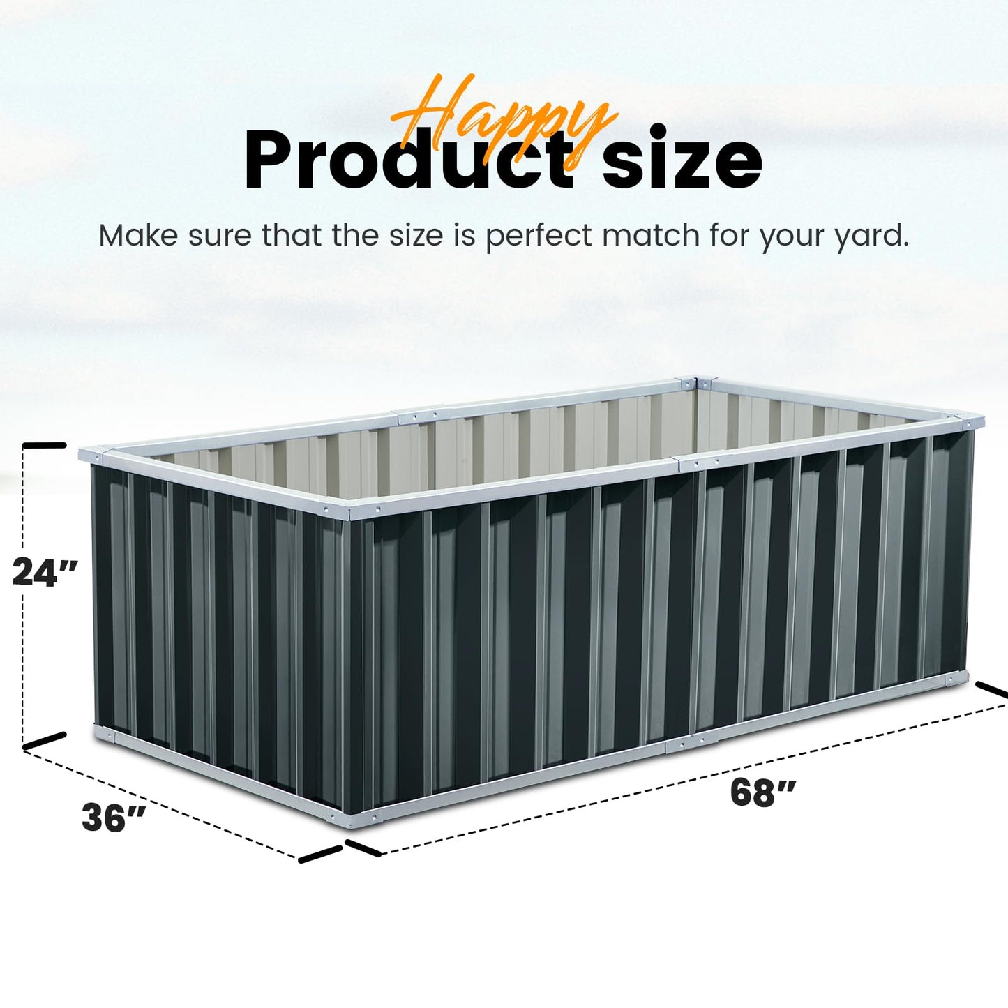 KING BIRD Raised Garden Bed 68" x 36" x 24" Heightened Galvanized Steel Metal Planter Box Outdoor for Deep-Rooted Vegetables, Flowers, Large Raised Bed Kit (Dark Grey)