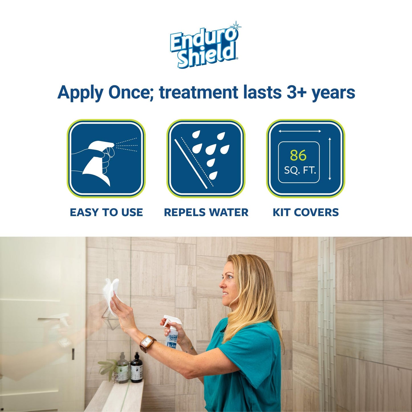 EnduroShield Glass Treatment Kit - Advanced Protection for Glass Surfaces - Repels Soap Scum, Grime & Dirt Without Harsh Chemicals - 4.2 fl oz