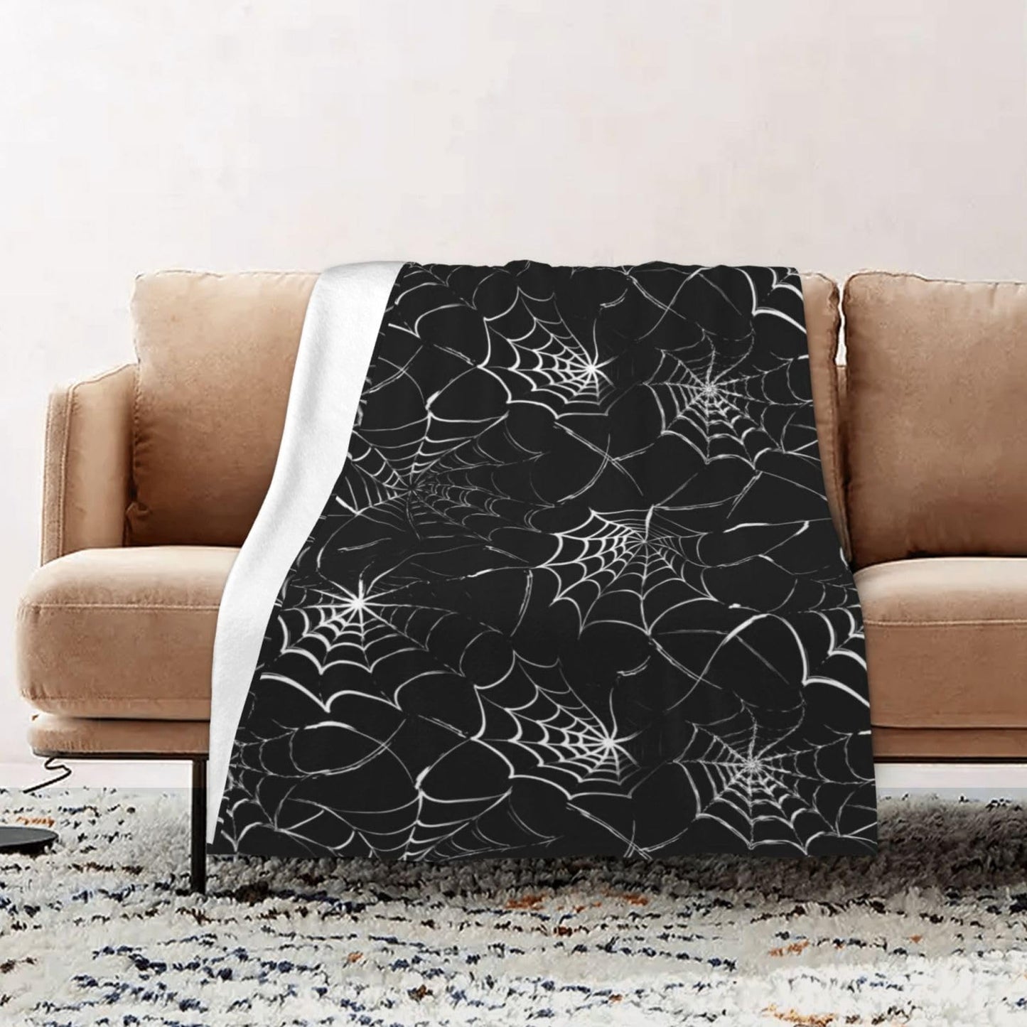 Gothic Spider Web Blanket - Halloween Themed Throw for Goth Room Decor, Black Horror Blanket, Soft Flannel for Couch, Bed, and Haunted Mansion Use (50" x 60")
