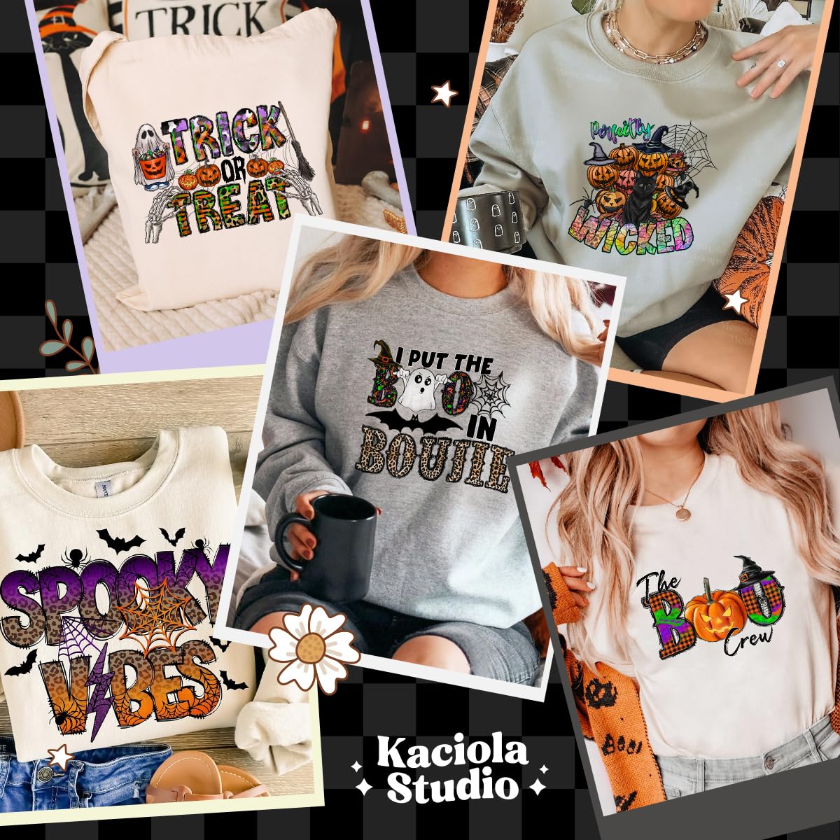 Kaciola 9 Sheets Halloween Iron on Transfers, Ghost DTF Transfers Ready to Press Iron on Decals for T Shirts Hoodie DIY Crafts