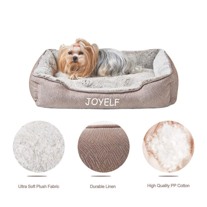 JOYELF Dog Bed Washable Calming Pet Bed, Anti Anxiety Cat Bed & Sofa, Cute Plush Pet Bed for Small Dog and Cat - Small Rectangle