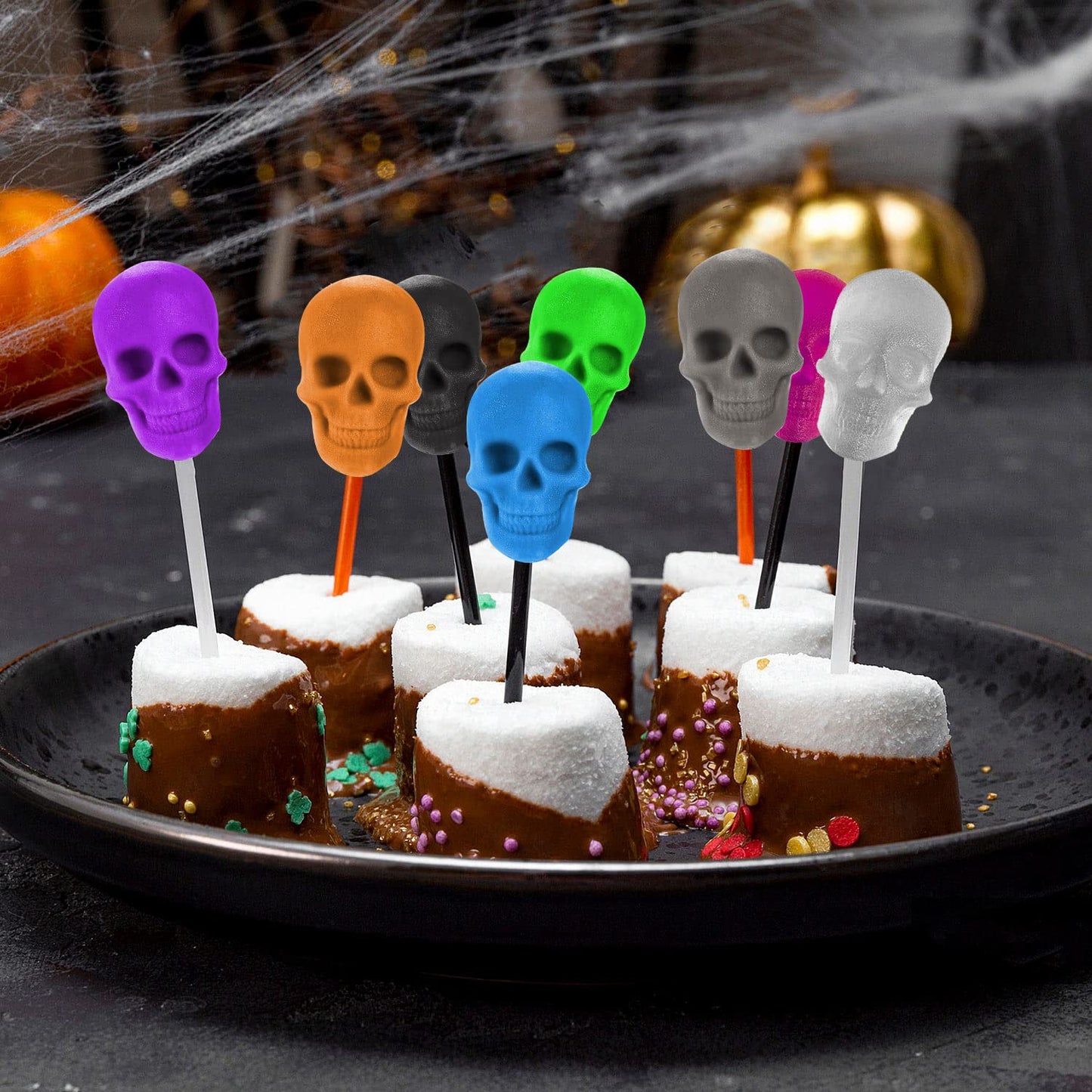 3 Pack Gummy Skull Silicone Candy Molds, Halloween Mini Skull Mold with 3 Droppers Non-stick Candy Molds
