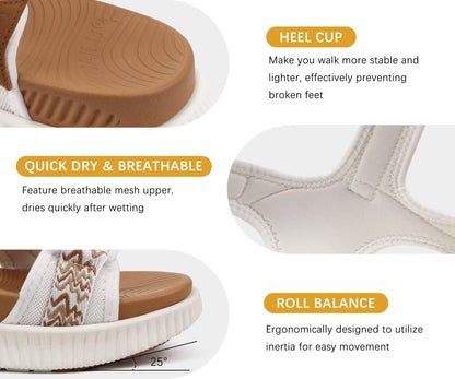 KuaiLu Womens Orthopedic Walking Sandals Comfortable Plantar Fasciitis Arch Support Summer Outdoor Travel Outfits Platform Cushion Shoes Athletic Sport Recovery Adjustable Strap Slides Khaki Size 8