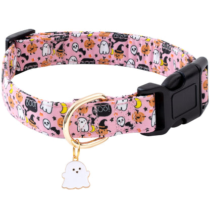 Faygarsle Halloween Fall Dog Collar for Small Medium Large Dogs Fashionable Cute Collar for Male Female Dogs Pink Cotton Dog Collar Spectre Pumpkin Pattern M