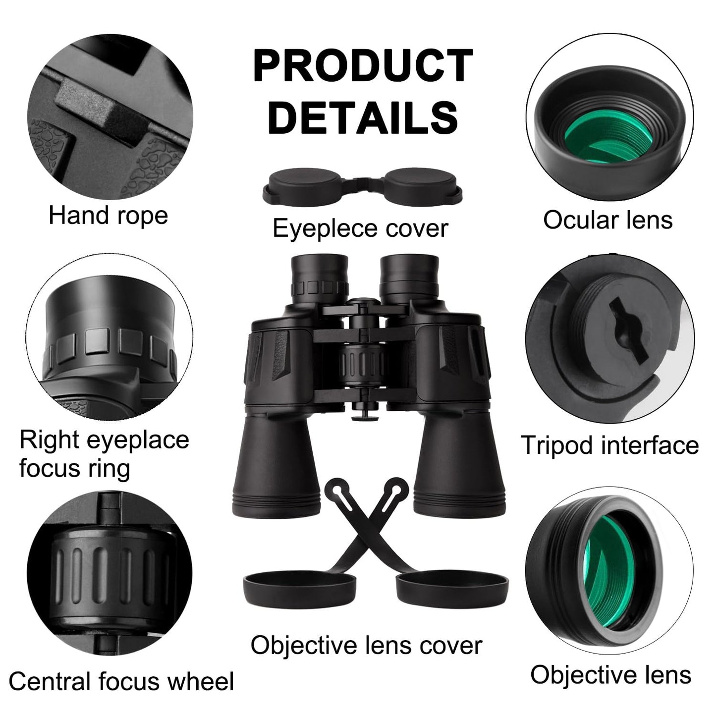 LANDVIEW 20x50 High Power Binoculars for Adults with Smartphone Adapter, HD Professional/Daily Waterproof Compact Binoculars for Bird Watching Hiking Concert Travel with BAK4 Prism FMC Lens, Black