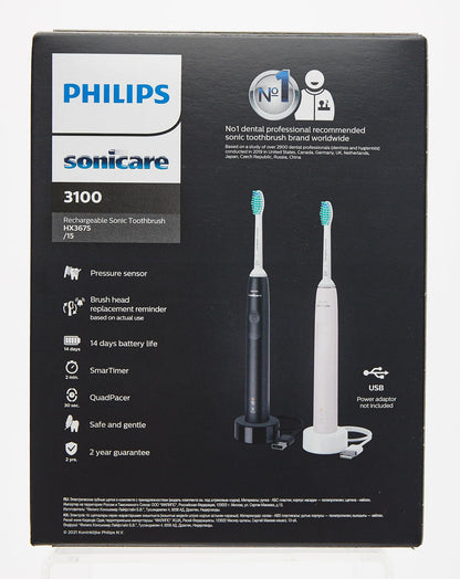 Philips Sonicare 3100 Series Sonic Electric Toothbrush (Dual Pack) with Pressure Sensor and BrushSync replacement reminder (Black and White) (Black and White)