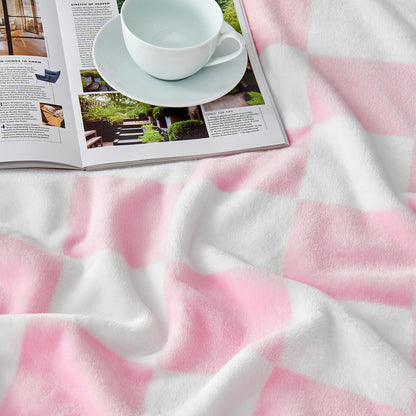 Edenleaf Pink Checkered Blanket, Soft Cozy Fleece Checkered Throw Blankets for Bed Sofa Couch Camping, Ultra Fluffy Throws for All Seasons, 50x60 Inch, Pink