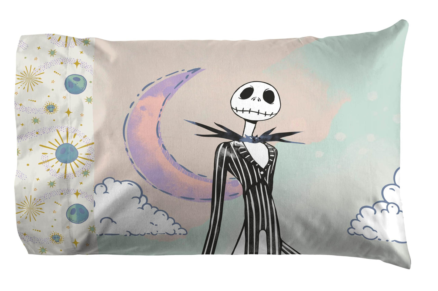 Jay Franco Sheet Set with Fitted, Flat Sheets & Pillow Cover - Ultra-Soft Bedding with Pillowcase for Room Decor, Beige - Nightmare Before Christmas, 3 Piece Twin