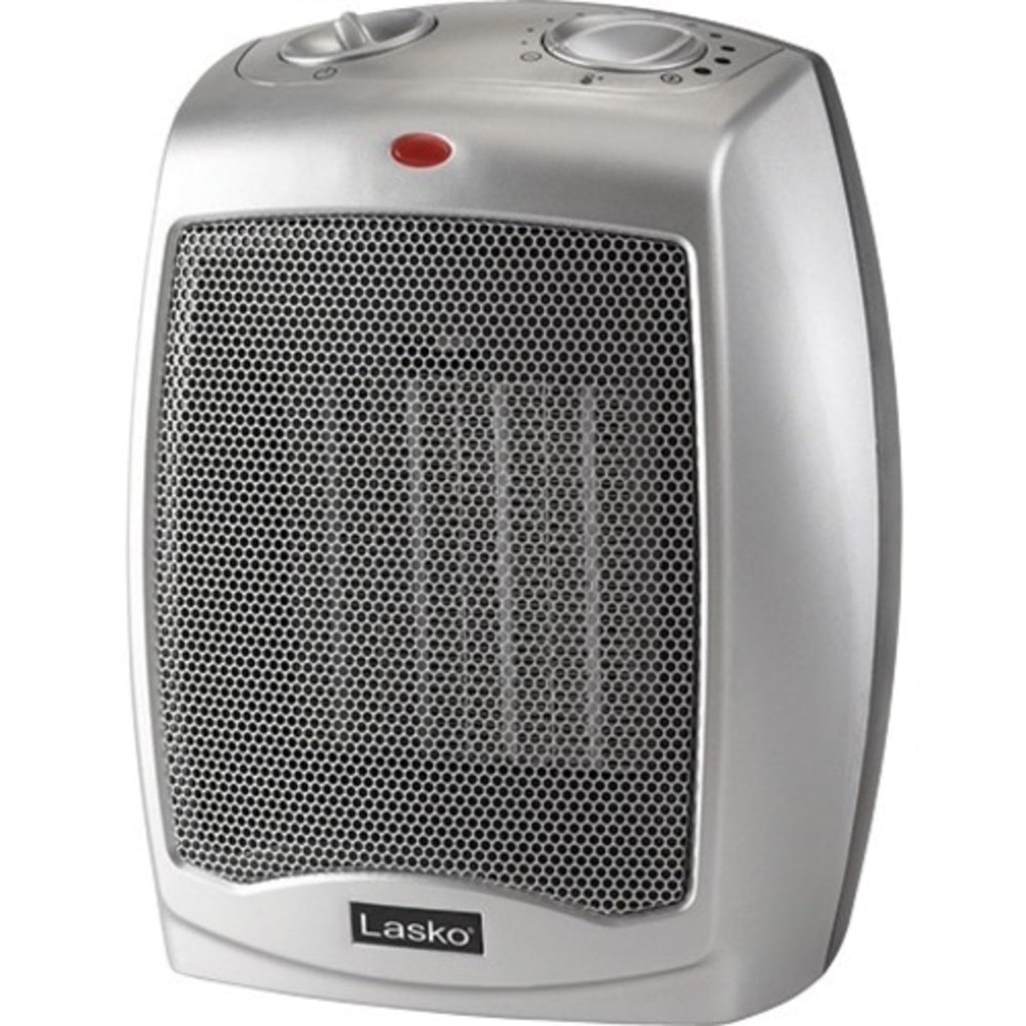 Lasko Desktop Electric Ceramic Space Heater with Adjustable Thermostat, 2 Heat Settings and Fan Only Mode, 9.2 Inches, Silver, 754200