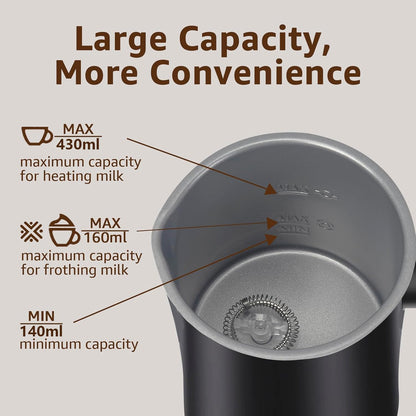Electric Milk Frother, 4-in-1 Milk Frother and Milk Steamer, 430ml Automatic Hot & Cold Foam Maker, with Touch Screen, Perfect for Hot Chocolate, Lattes, Cappuccinos, and Macchiatos