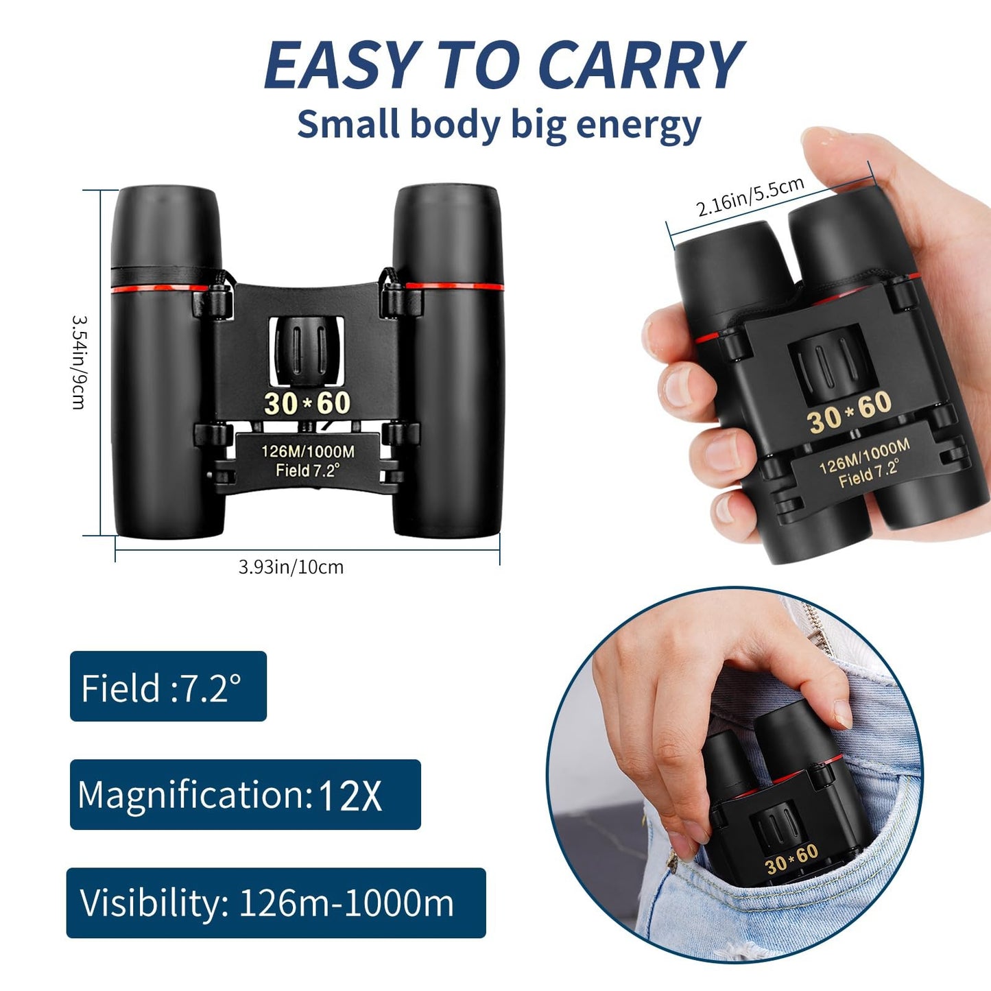 Compact Binoculars for Adults and Kids, HD Mini Portable Outdoor Binoculars Children, Pocket Lightweight Folding for Bird Watching, Hunting, Concert, Theater, Opera, Traveling, Tourism, Shows