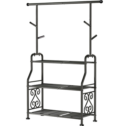 GIOTORENT Plant Stand Indoor, 3-Tier Heavy Duty Metal Shelf for Patio & Indoor, Tall Plant Holds 14+ Plants with 5 Hooks, Rust-Proof Plant Holder for Garden, Balcony, Living Room, Black