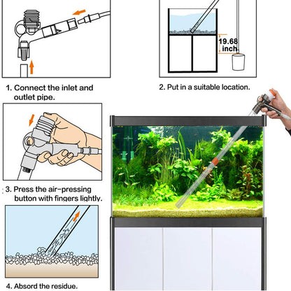 5 in1 Aquarium Gravel Cleaner Water Changer Glass Scraper Fish Tank Sand Wash Pump Kit with Air-Pressing Button and Adjustable Water Flow Controller Clamp for Fish Tank Gravel-Cleaning