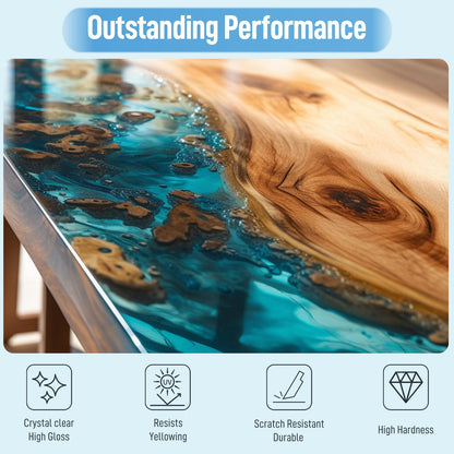 Clear Epoxy Resin Kit 1 Gallon, 2 Part Resina Epoxica for Countertop Wood Table Bar top, Self-Leveling Food Safe Crystal Casting Resin Coat for Crafts Art Jewelry Tumbler Coasters Tabletop DIY