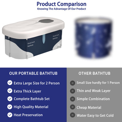 53" Extra Large Portable Foldable Bathtub with Metal Frame for Adult, Family SPA Soaking Tub with Cover for Small Bathroom, Thicken Multiple Layer Bathtub with Lid (53" Milk with Metal Frame)