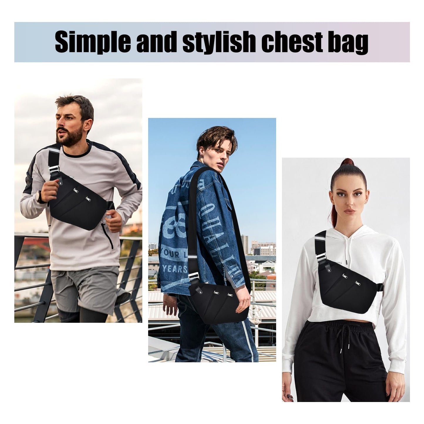 Fibrdoo Multi-pocket Chest Bag, Anti-Theft Shoulder Bag, Waterproof Sling Crossbody Bag, for Men Bicycle Hiking Jogging, Black