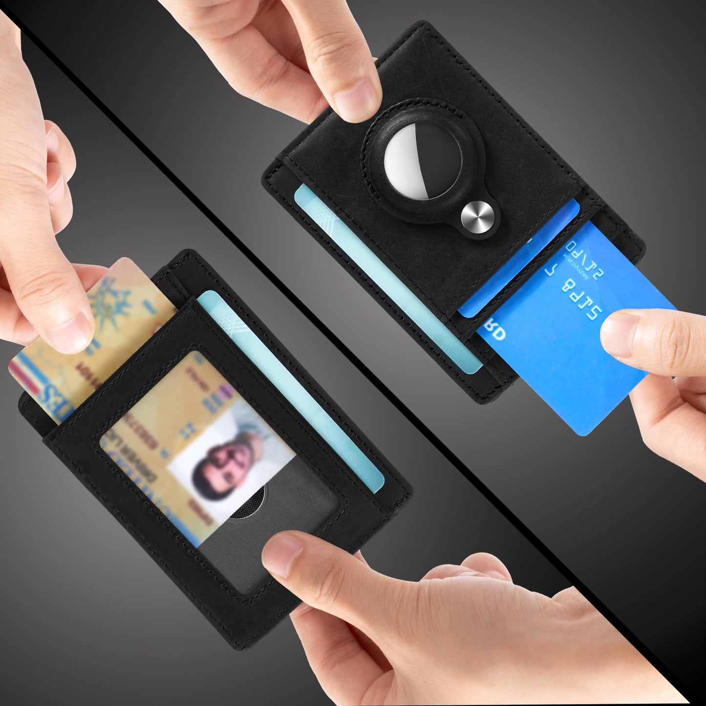 Hawanik Slim Minimalist Front Pocket Air Tag Wallet, RFID Blocking Card Holder Wallet with Airtag Holder