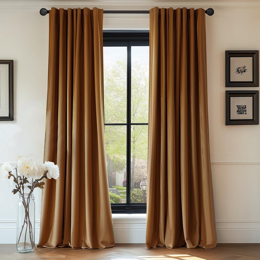 Lazzzy Velvet Blackout Curtains Brown Thermal Insulated Curtains 84 Room Window Drapes Super Soft Luxury Curtains for Living Room Bedroom Rod Pocket 2 Panels 84 Inch Long Gold Brown