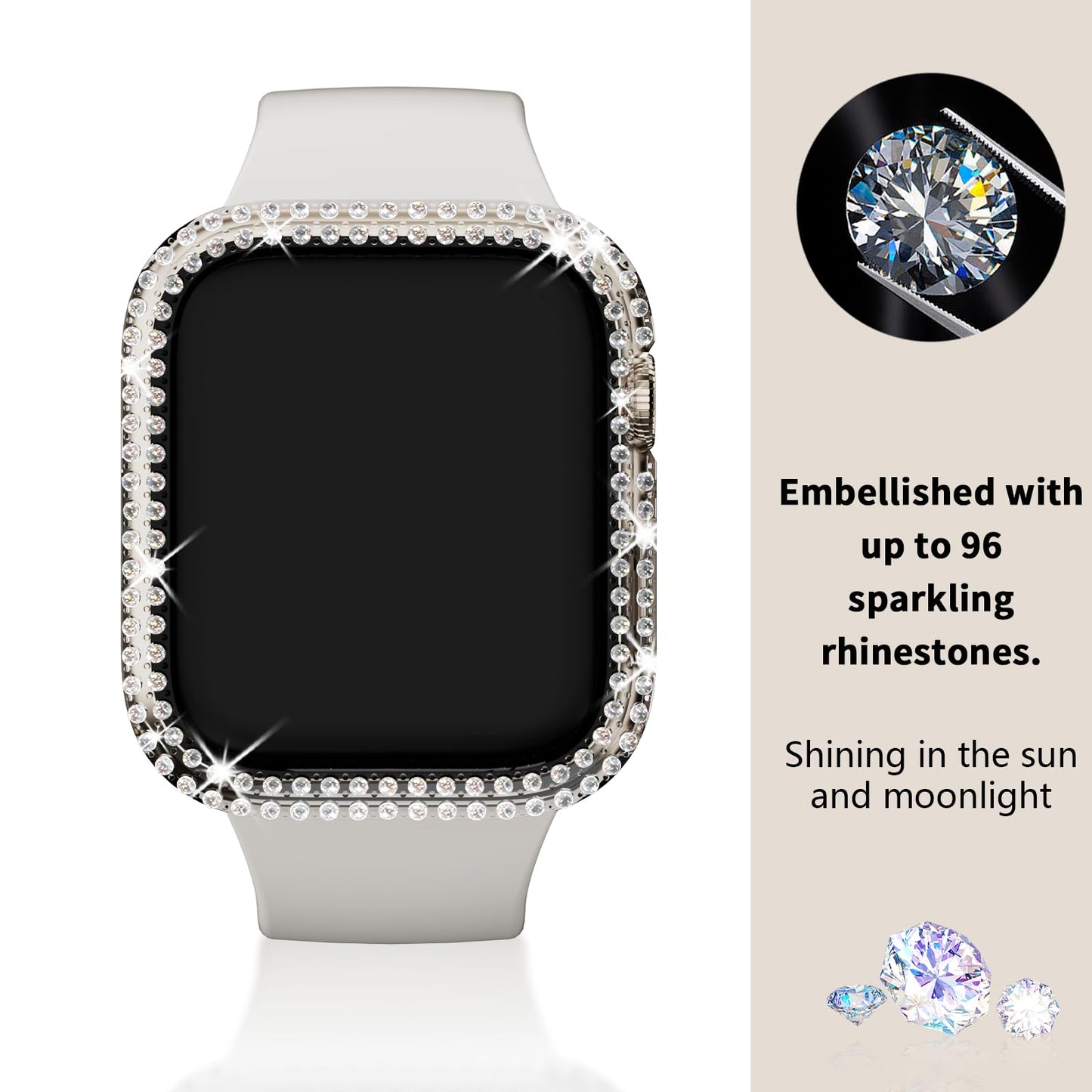 3Pack Rc-Z for Apple Watch Series 9 8 7 45mm Bling Bumper Case Women, Diamond Protective Frame for iWatch iPhone Watch 45 mm Accessories