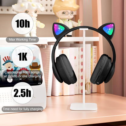 KERHAND Bluetooth Noise Cancelling Headphones for Kids,Foldable Cat Headphone with LED Light Up Ear,Cat Ear Headphones for Toddler with Microphone/TF Card,Kids Bluetooth Headphones for ipad