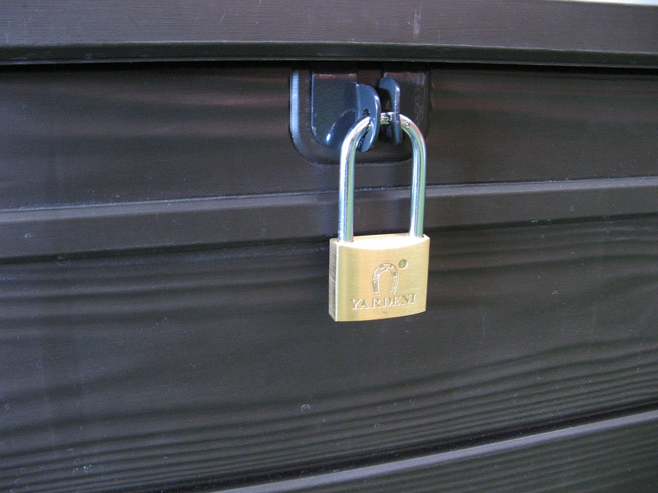 Keter Brightwood 120 Gallon Resin Large Deck Box for Patio Garden, Outdoor Cushion Storage, Pool Accessories, Tools, Grey