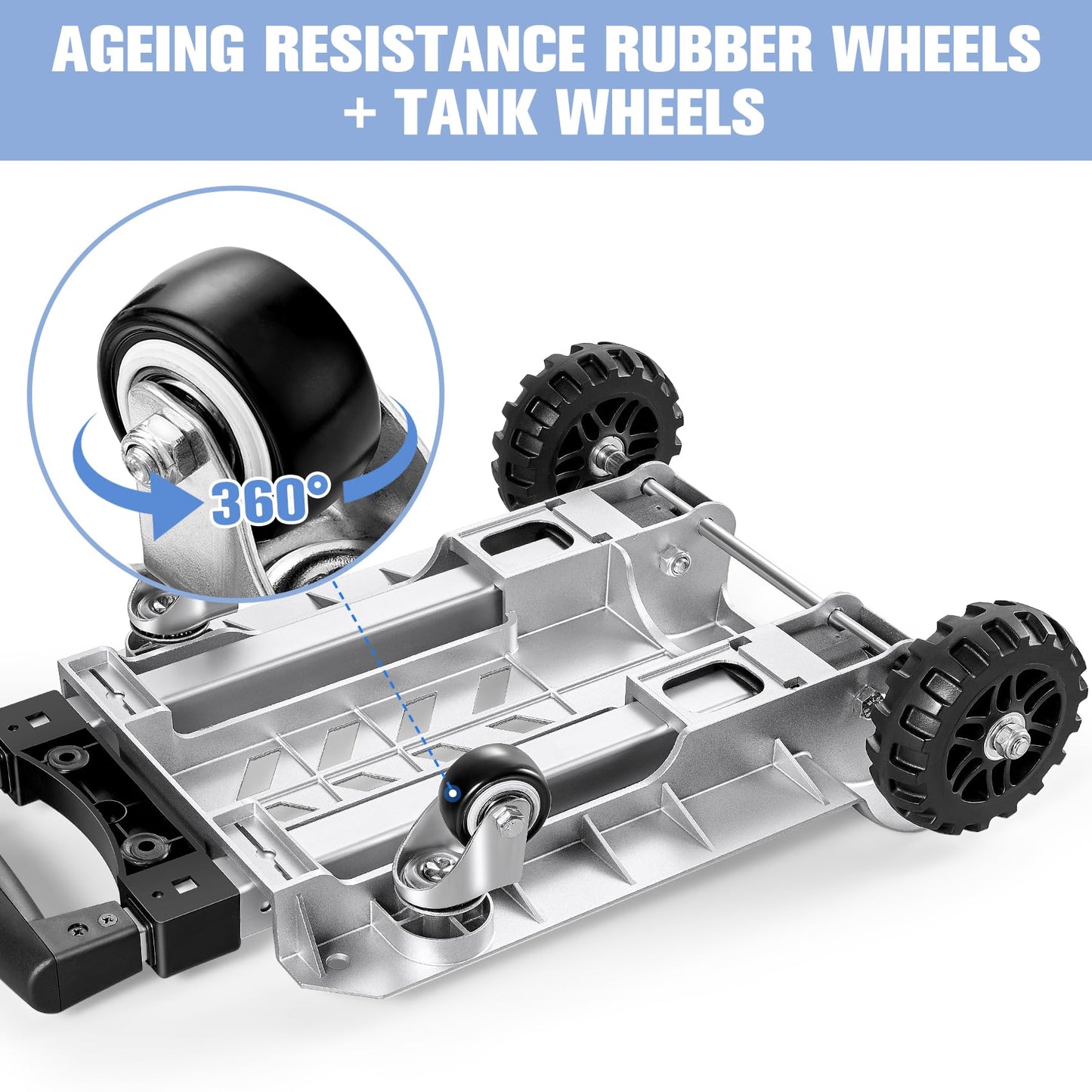 KEDSUM 270LBS Utility Luggage Cart with 4 Wheels, 100% Aluminum Hand Truck Dolly, Folding Hand Truck with Advanced Tank Wheels, Portable Dolly Cart for Luggage, Travel, Shopping, Office Use