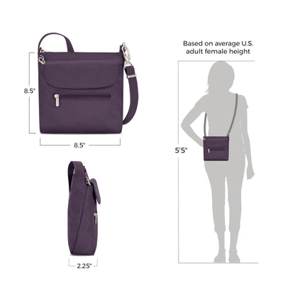 Travelon Anti-theft Classic Mini Shoulder Bag Sling Tote, Purple