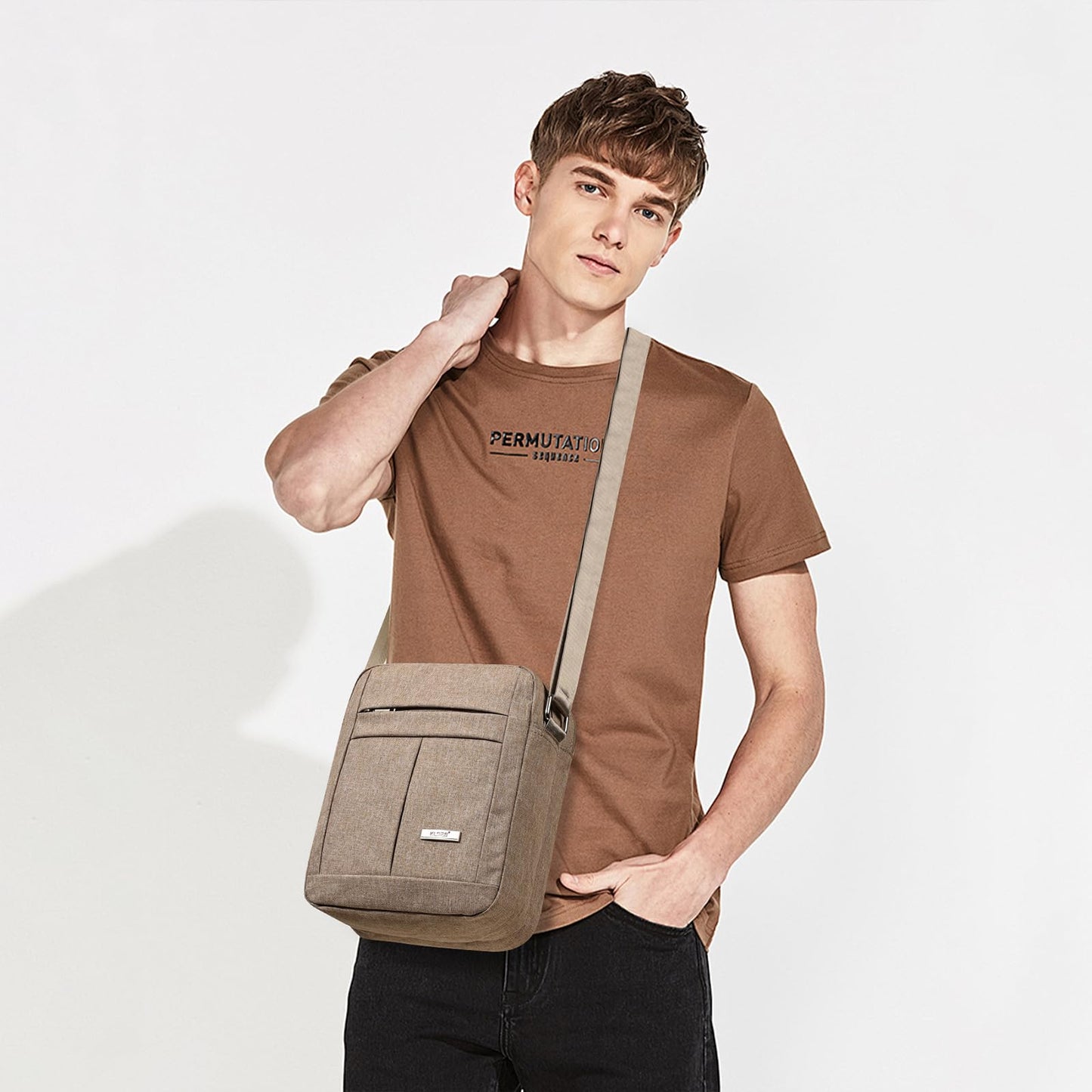 KL928 Men's Messenger Bag - Crossbody Shoulder Bags Travel Bag Man Purse Casual Sling Pack for Work Business (1401-2-Khaki)