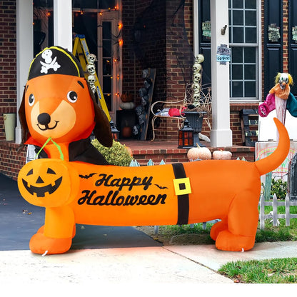 GOOSH 5 FT Halloween Inflatables Outdoor Decorations - Halloween Dog Blow Up Dachshund Inflatable with Build-in LEDs Pumpkin for Decpr Party Indoor Outdoor Yard Garden Lawn