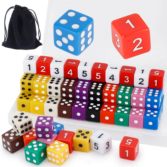 60 Pieces 16MM Colored Dice Set, 6 Sided Standard Opaque Colored Dices Portable Dice Box & Exquisite Dice Pouch, for Classroom Teaching, Board Games, Dices Game, Parties(12 Colors)