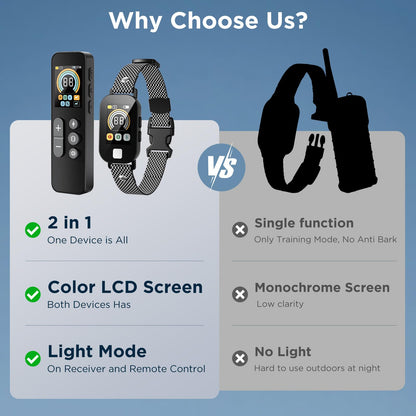 2 in 1 Dog Shock Collar & Dog Bark Collar, 4200 FT Dog Training Collar with Remote,3 Training Modes & Light for Night Walks,IP67 Waterproof Smart Anti Barking E-Collar with Adjustable Sensitivity