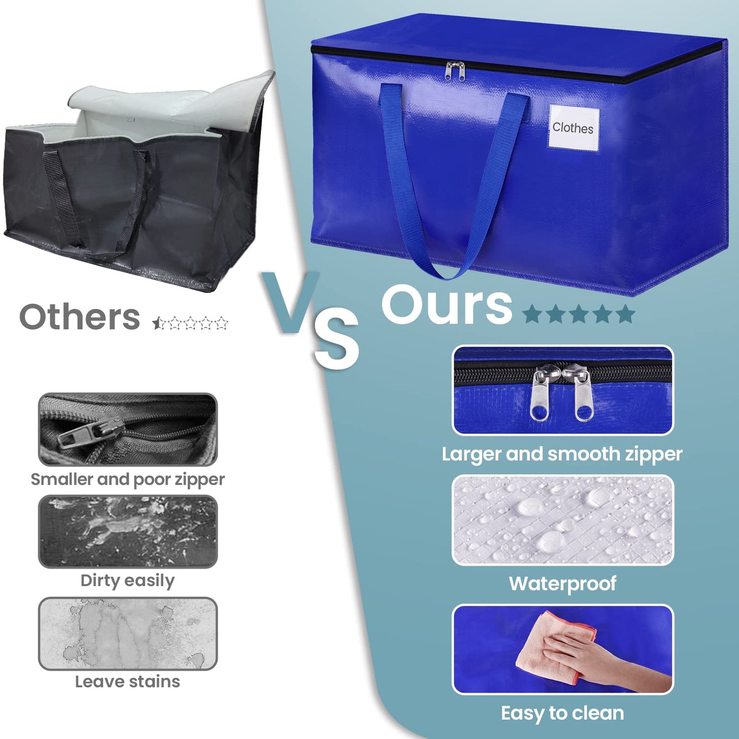 HomeHacks Moving Bags, 8-Pack Heavy Duty with Strong Zippers and Handles Collapsible Moving Supplies, Storage Totes for Packing & Moving Storing 93L-8 Pack (Blue)