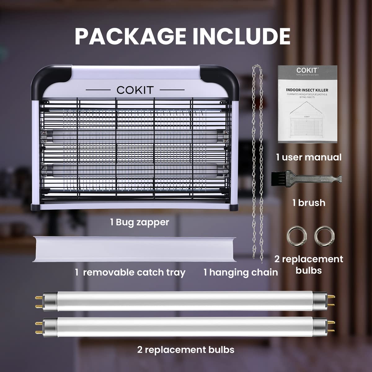 COKIT Bug Zapper Indoor 20W Electric Insect Killer with Bug Collection Tray, Fly and Mosquito Killer for Home, Kitchen, Garage, Patio, Includes 2 Extra Replacement Bulbs