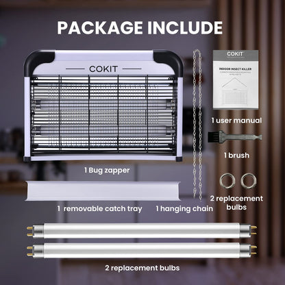 COKIT Bug Zapper Indoor 20W Electric Insect Killer with Bug Collection Tray, Fly and Mosquito Killer for Home, Kitchen, Garage, Patio, Includes 2 Extra Replacement Bulbs
