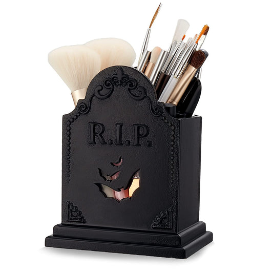 Gueevin Tombstone Gothic Pen Holder Coffin Makeup Brush Holder Utensil Goth Toothbrush Spooky Bathroom Decor Office Pencil Organizer for Desk Christmas Decor Goth Gifts Vanity Accessories