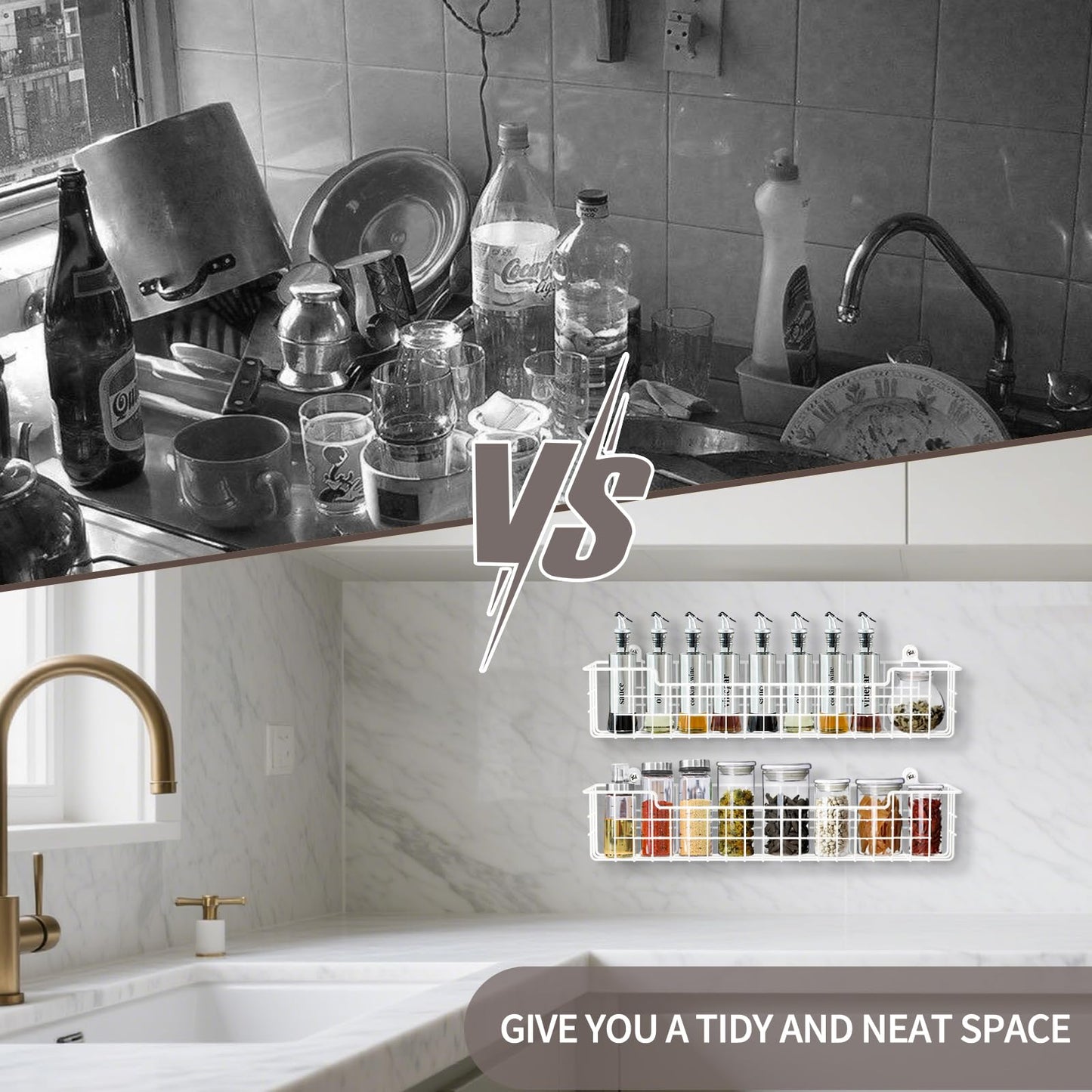 Spice Rack Organizer Wall Mount, Spice Organization Storage Shelf for Cabinet Door, 2 Packs Wall Spice Rack Saving Space for Kitchen, Black