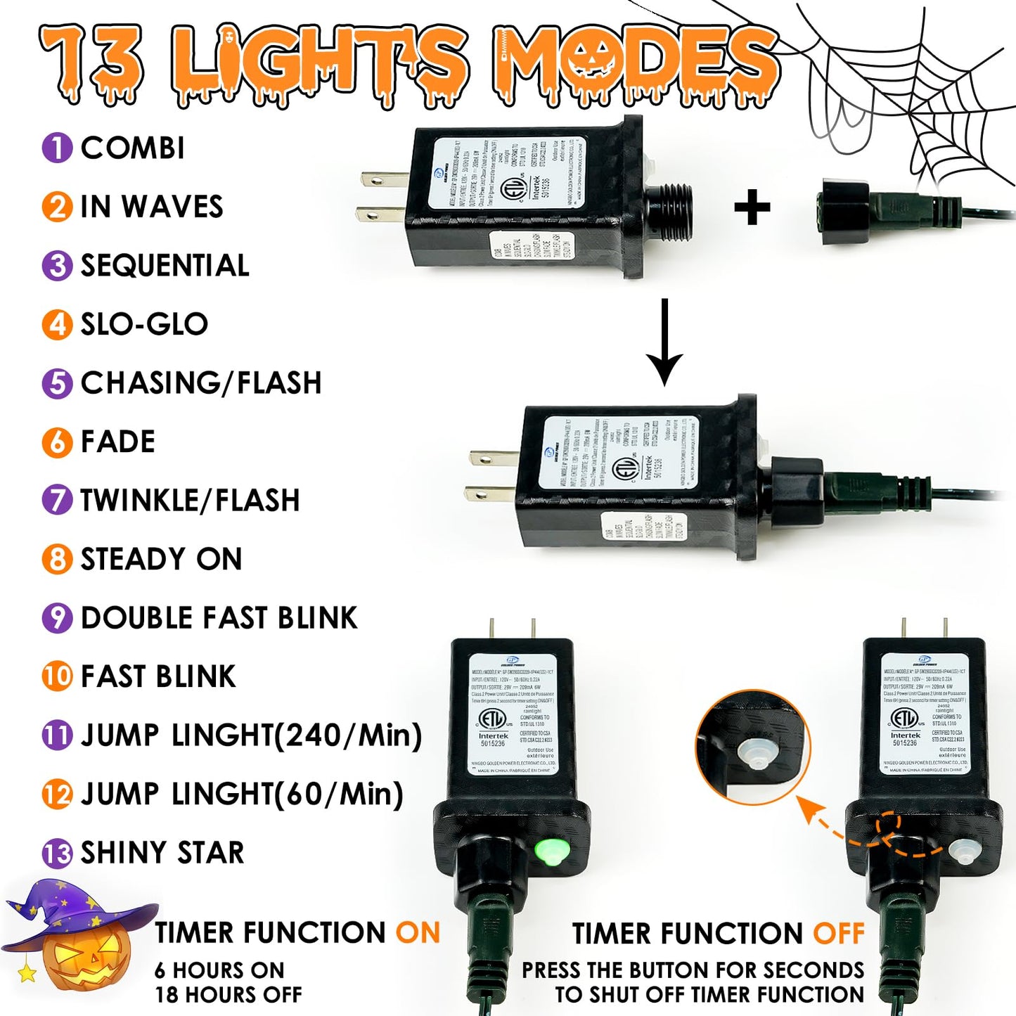 Connectable Purple and Green Halloween Lights, 2Pack 164ft 400Led 13 Modes String Lights Plug in, Twinkle Light with Timer Indoor/Outdoor for Tree Party Halloween Decorations