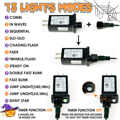 Connectable Purple and Green Halloween Lights, 2Pack 164ft 400Led 13 Modes String Lights Plug in, Twinkle Light with Timer Indoor/Outdoor for Tree Party Halloween Decorations