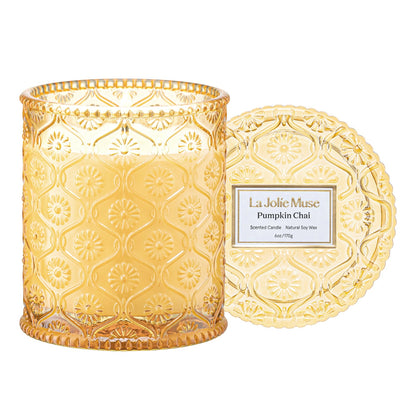 LA Jolie Muse Fall Candles, Pumpkin Chai Scented Candle, Natural Soy Candle, Autumn Candle Gift, Luxury Candles Gifts for Women & Men, House Warming Gift