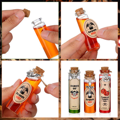 53 Pcs Halloween Mini Potion Bottles Set Including 12 Decorative Glass Bottles with Cork Stoppers 20 Creepy Apothecary Bottle Labels Stickers 20 Charms Pendants 1 String (5/10/15/20 ML,Classic)