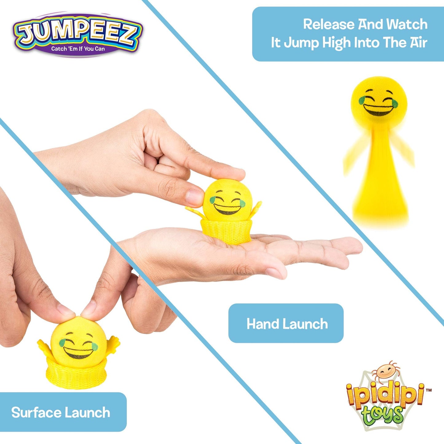 IPIDIPI TOYS Jumpeez Emoji Rocket Poppers – 24-Pack Spring Launcher Toys for Kids – Ideal Birthday Party Favors, Goodie Bag Stuffers, School Prizes, Classroom Rewards for Boys & Girls