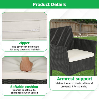 FDW Wicker Outdoor Furniture Patio Furniture Set of 3 Rattan Patio Chairs Outdoor Chairs Patio Conversation Set with Coffee Table for Yard Backyard Lawn Porch Poolside Balcony,Black