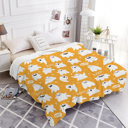 Cute Cartoon Ghost Yellow Blanket Halloween Lightweight Throw Blanket for Women Men Soft Cozy Fleece Couch Living Room Bed Blanket for Kids Girls Boys—All Season X-Small 40x30In (Toddler) PET