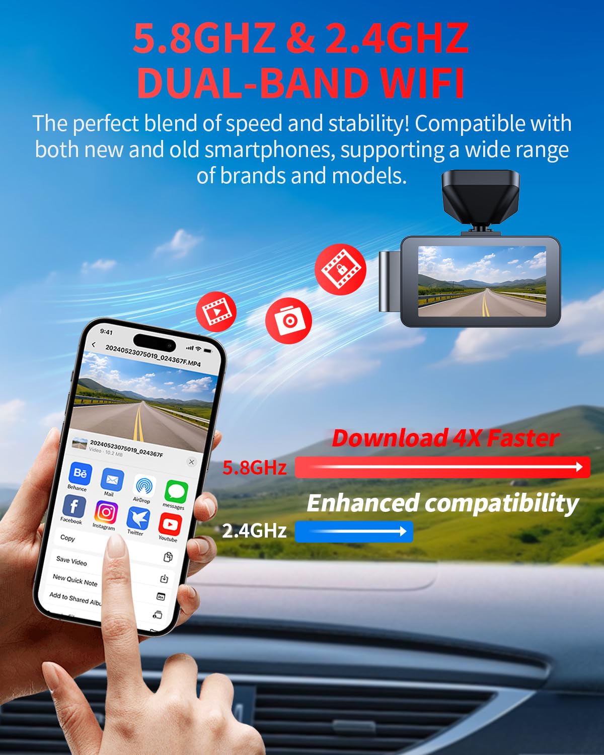 Gleetour Dash Cam Front and Rear, 4K Full HD Dual Dash Camera for Cars, Built-in Memory Card Monitoring, 64GB Card, 5G WiFi GPS, Car Camera with 3" IPS Screen, 2160P Night Vision, Parking Monitor