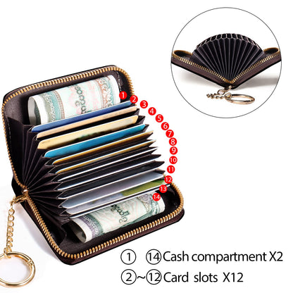 Credit Card Holder RFID Wallet, Funny Skeleton Card Holder Wallet for Women with Keychain Zipper, Small Gothic Leather Print Credit Card Wallets Accordion Gift