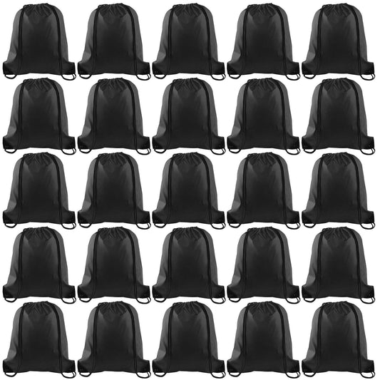 KUUQA 25Pcs Drawstring Backpack Bags String Backpack Sport Bag Sack Cinch Tote Gym Backpack Bulk for Gym Sport Traveling,Black