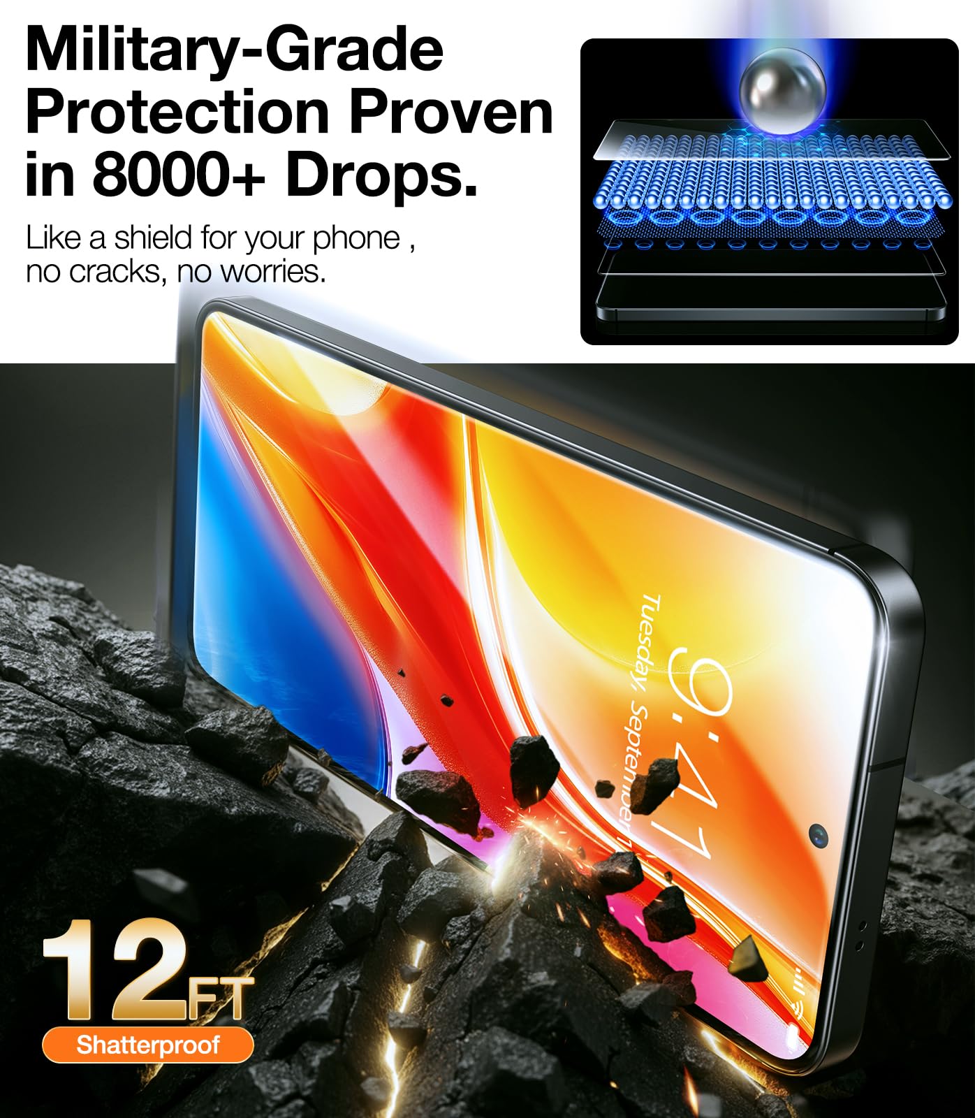 TORRAS Top-Notch Aerospace Glass for Samsung Galaxy S24 Ultra Screen Protector [12Ft Military-Grade Shatterproof] Anti-Scratch Tempered Glass Full Coverage Fit Screen Protector S24 Ultra 6.8" 2-Pack