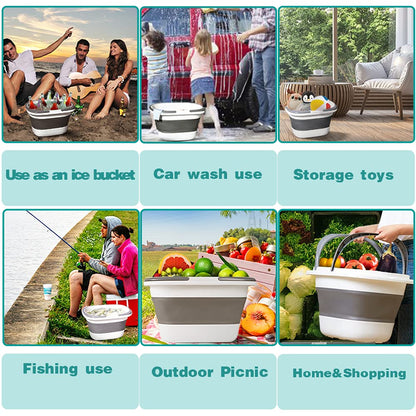 Goderewild 2 Pack Large Collapsible Mop Bucket 4.2 Gallon(16L) with Handle for House Cleaning, Space Saving Outdoor Multiuse Foldable Water Pail for Camping, Fishing, RV(2, Grey)