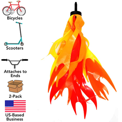 Iconikal Bicycle Scooter Handlebar Flame Streamers, 10-Inch Kids Bike Streamers, Easy Install
